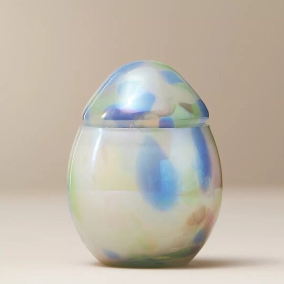 NEW Cheena Egg Fresh Fig Tree Glass Candle - Blue/Green, By Anthropologie - Picture 2 of 3